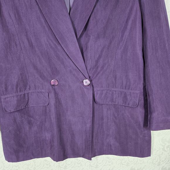 Linea Milano Pure Silk Jacket Blazer sz 12 US Purple Pockets Double Breasted - Picture 3 of 16